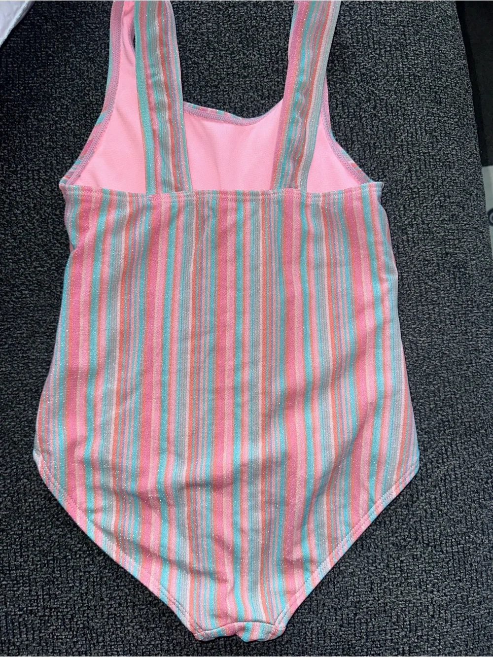 Juicy Couture Pink Striped Girls' Swim Top with Teal Accents